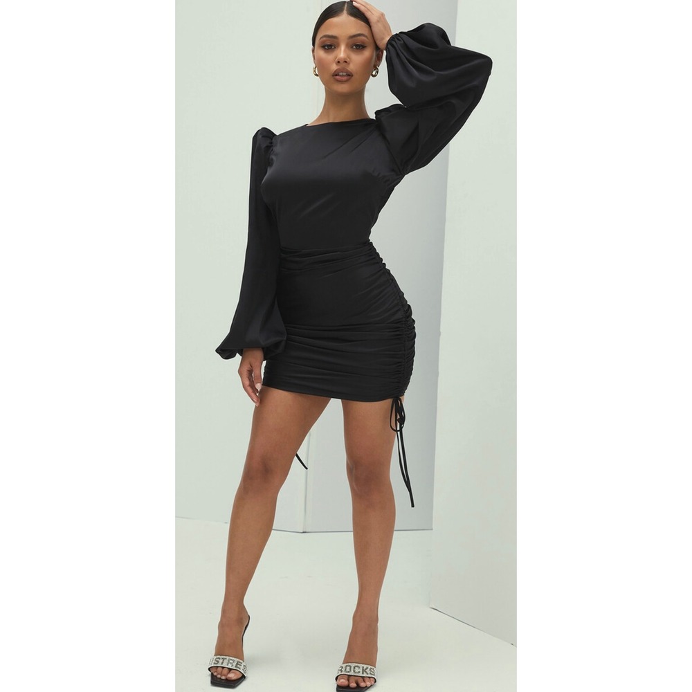Mistress Rocks One and Only Black Satin Open Back Mini Dress Size Medium Party